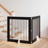 vidaXL Poartă pentru c&acirc;ini cu suporturi 2 pcs Stejar Negru 892025