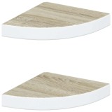 Cumpara ieftin Rafturi perete de colt, 2 buc., stejar si alb, 25x25x3,8cm, MDF