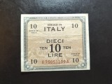 ITALIA OCUPAȚIE MILITARĂ ALIAȚI 10 LIRE 1943 EXCELENTĂ