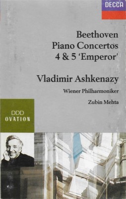 Casetă Beethoven/Vladimir Ashkenazy &amp;lrm;&amp;ndash; Piano Concertos 4 &amp;amp; 5 &amp;#039;Emperor&amp;#039;,originală foto