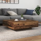 VidaXL Măsuță de cafea cu LED-uri, lemn vechi, 100x100x31 cm