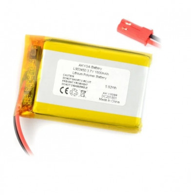 Acumulator Lithium Poliymer 12212 1600mAh 1S 3.7V conector JST-BEC 50x34mm AKYGA Battery foto