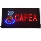 Reclama Luminoasa LED Cafea, 50x25cm, Animat, Interior, 230V, Rosu/Albastru/Alb, Panou LED Dinamic, Fereastra, 5W