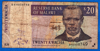 (1) BANCNOTA MALAWI - 20 KWACHA 2009 (31 OCTOMBRIE), CIRCULATA foto