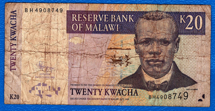 (1) BANCNOTA MALAWI - 20 KWACHA 2009 (31 OCTOMBRIE), CIRCULATA