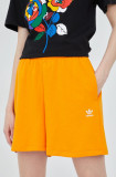 Adidas Originals pantaloni scurți Adicolor HC0627 femei, culoarea portocaliu, cu imprimeu, high waist HC0627-BORANG