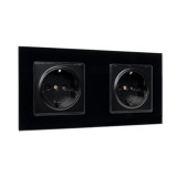 GERMAN TYPE DOUBLE SOCKET 16A GLASS FRAME BLACK, Elmark