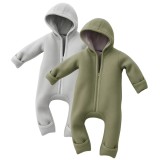Salopetă pentru copii din l&acirc;nă merinos organică - Khaki + Gri - Set 2 bucăți 74/80
