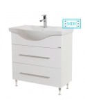Set mobilier baie cu lavoar ceramic, GN1871, front MDF, un sertar, o usa, 80 cm, picioare cromate reglabile, glisiere soft close, alb