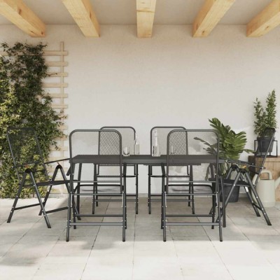 vidaXL Set de masă pentru grădină, 7 piese, plasă metalică antracit foto