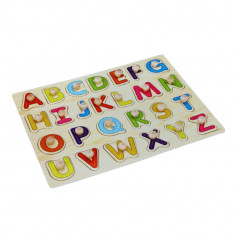 Puzzle educativ incastru Montessori cu alfabet, Onore, multicolor, lemn, 29.5 x 22 cm, 26 piese