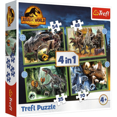 PUZZLE TREFL JURASSIC WORLD 4IN1 IN LUMEA DINOZAURILOR foto