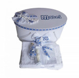 Set cutie trusou personalizata si trusou botez, decor traditional, albastru,