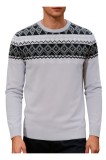 Tricou de bărbat cu model Fair Isle, guler rotund, m&acirc;neci lungi, model alpin &ndash; M