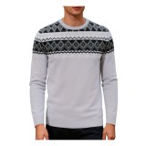 Tricou de bărbat cu model Fair Isle, guler rotund, m&acirc;neci lungi, model alpin &ndash; M