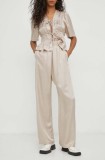 MUNTHE pantaloni din amestec de in culoarea bej, lat, high waist