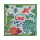 Set 20 de servetele de masa happy birthday, flippy, model dinozauri, tematica aniversare, 33x33 cm, verde