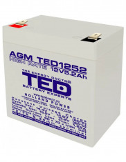 Acumulator 12V, TED Electric High Rate, Dimensiuni 90 x 70 x 98 mm, Baterie 12V 5.2Ah F2 foto