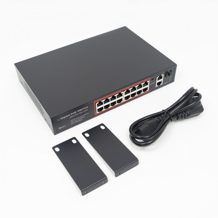 Switch POE PNI SWPOE162 cu 16 porturi POE si 2 porturi 1000Mbps