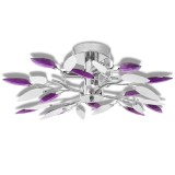 Cumpara ieftin Lustra cu frunze cristal acrilic, alb/violet, pentru 3 becuri E14