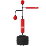 HOMCOM Sac de Box de Podea 4 &icirc;n 1 cu 2 Speedball-uri, Bară Rotativă și Sac, &Icirc;nălțime Reglabilă 160-230cm, Roșu | Aosom Romania