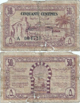 1943 ( 15 VII ) , 50 centimes ( P-54 ) - Tunisia foto