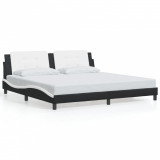 VidaXL Cadru de pat cu lumini LED negru/alb 200x200 cm piele ecologică