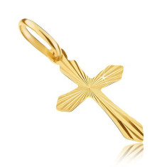 Pandantiv din aur galben 14K - cruce cu brațe ascuțite și raze