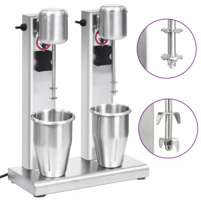 vidaXL Mixer de milkshake cu 2 vase, oțel inoxidabil, 2 L foto