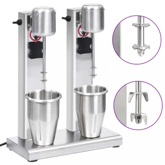 vidaXL Mixer de milkshake cu 2 vase, oțel inoxidabil, 2 L