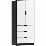 HOMCOM Dulap pentru Dormitor cu 2 Uși cu &Icirc;nchidere Amortizată, 3 Sertare, PAL, 80x50x180 cm, Alb și Negru | Aosom Romania