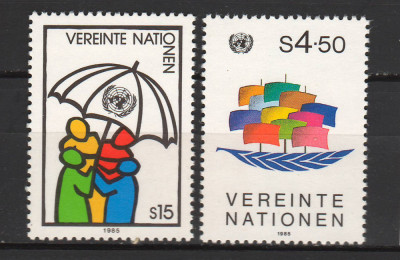 TIMBRE 141 c, ONU, VIENA, 1985, TIMBRE, UMBRELA, SIMBOL BARCA CU PANZE. foto