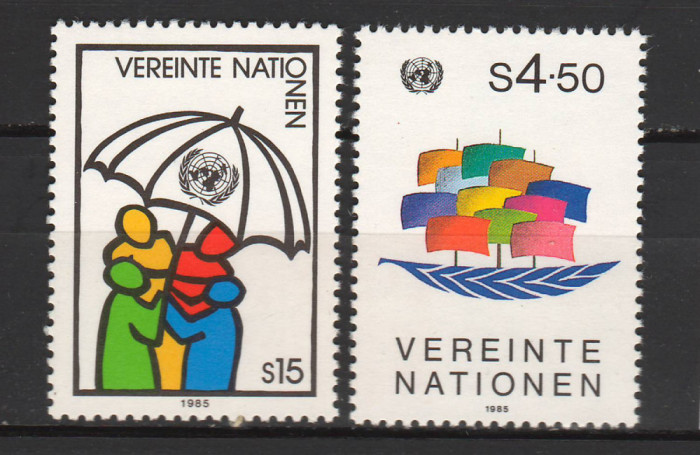 TIMBRE 141 c, ONU, VIENA, 1985, TIMBRE, UMBRELA, SIMBOL BARCA CU PANZE.