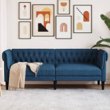 Canapea Chesterfield cu 3 locuri, albastru, material textil GartenMobel Dekor, vidaXL