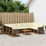 vidaXL Set de canapele de exterior cu pernă 10 pcs Natural și Crem 3382218