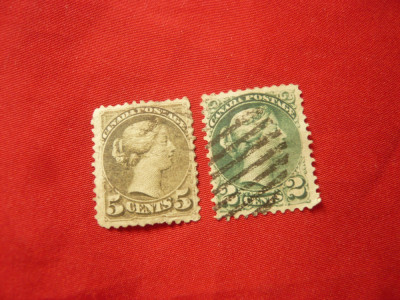 2 Timbre Canada 1870 Regina Victoria : 2C verde si 5C bronz ,stampilate foto