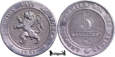 1861, 5 Centimes - Leopold I - Regatul Belgiei foto