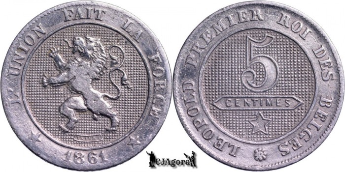 1861, 5 Centimes - Leopold I - Regatul Belgiei