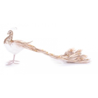 Decoratiune Craciun, paun, auriu si alb, 50x20x23 cm foto