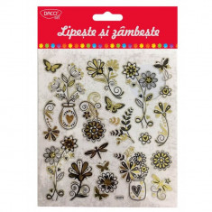 Abtibilduri DACO Lipeste si Zambeste Model Flori Aurite, Multicolor, 18 Buc/Set, Autocolante Copii, Stickere Decorative, Stickere pentru Copii, Abtibi foto