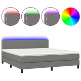 Cumpara ieftin Pat cu arcuri, saltea si LED, gri inchis, 180x200 cm, textil