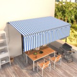 VidaXL Copertină retractabilă manual cu stor, albastru&amp;alb, 5x3 m
