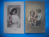 HOPCT 1777 COPII--ROMANTICA-FRANTA-LOT 2 CARTI POSTALE VECHI-CIRCULATE