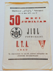 Program meci fotbal JIUL PETROSANI - UTA ARAD (meci jubiliar 12.05.1977) foto