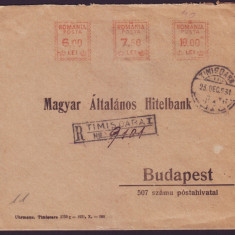 1931 Romania, Plic Banca De Credit Ungara Timisoara francatura mecanica multipla