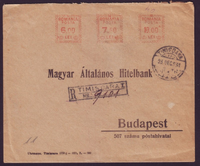 1931 Romania, Plic Banca De Credit Ungara Timisoara francatura mecanica multipla foto