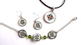 Set Bijuterii Handmade Sticlă Motiv Tradițional: Colier, Cercei, Brățară - Pandantiv 28mm, Damă, Cadou