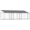 Cusca caini cu acoperis si usi, gri, 6x2x2 m, otel galvanizat