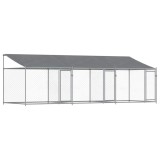 Cumpara ieftin Cusca caini cu acoperis si usi, gri, 6x2x2 m, otel galvanizat