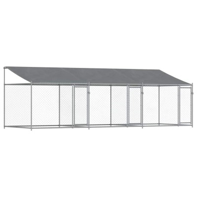 Cusca caini cu acoperis si usi, gri, 6x2x2 m, otel galvanizat foto